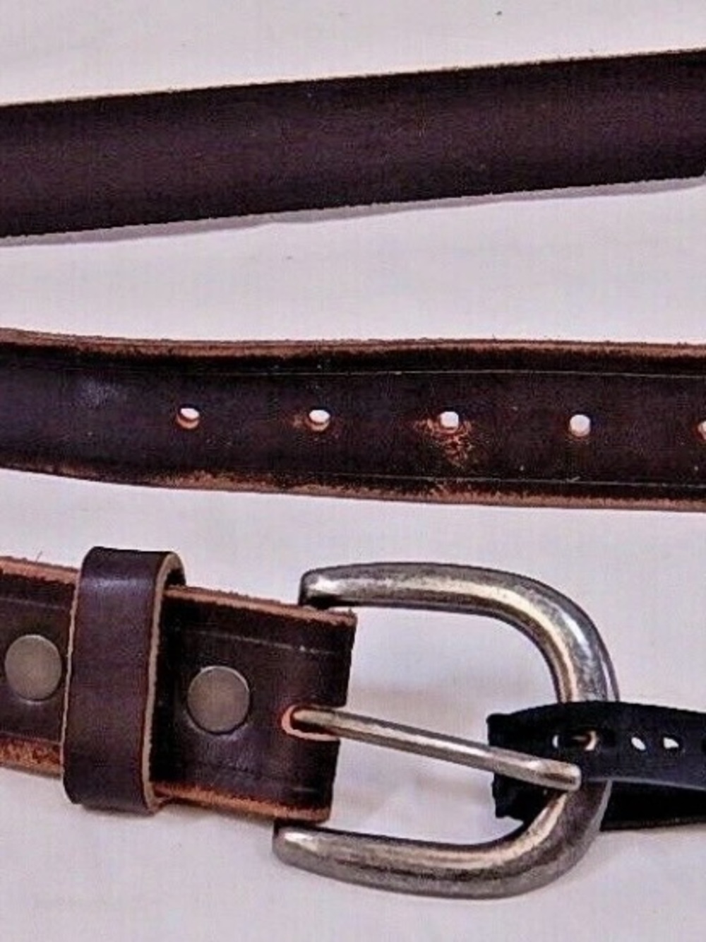 Men's Brown Leather Bill Adler Distressed Edge Belt with Silver Buckle 36 NWT